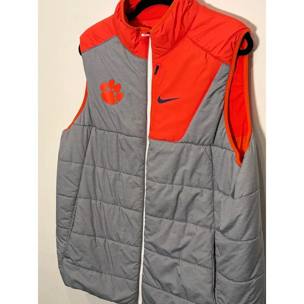 Nike Clemson Tigers Fleece Lined Puffer Vest XL Gray Orange Full Zip NCAA